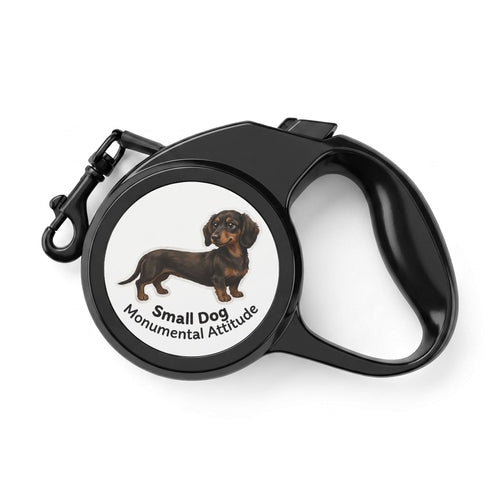 Retractable leash for small dogs with a Dachshund 'Monumental Attitude' design