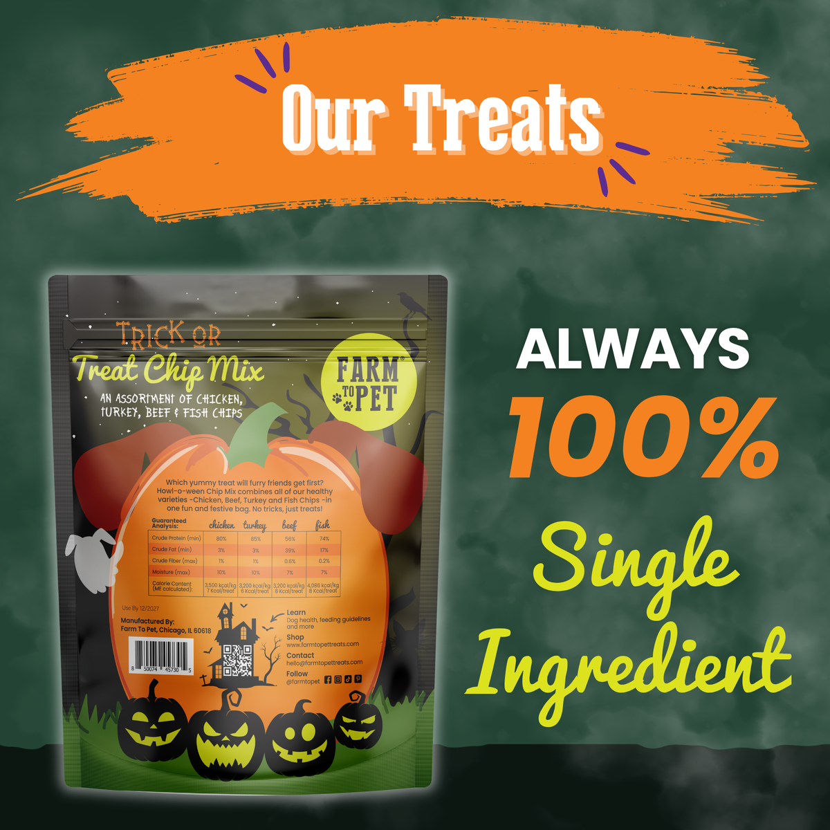 Back of Trick or Treat Chip Mix treat bag