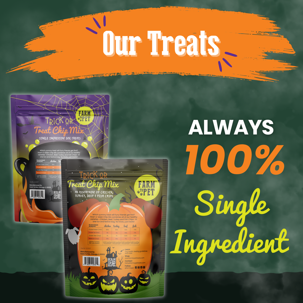 Back of Farm to Pet Halloween dog treat bags