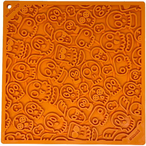 Zombie eMat enrichment lick mat with a Halloween skull design