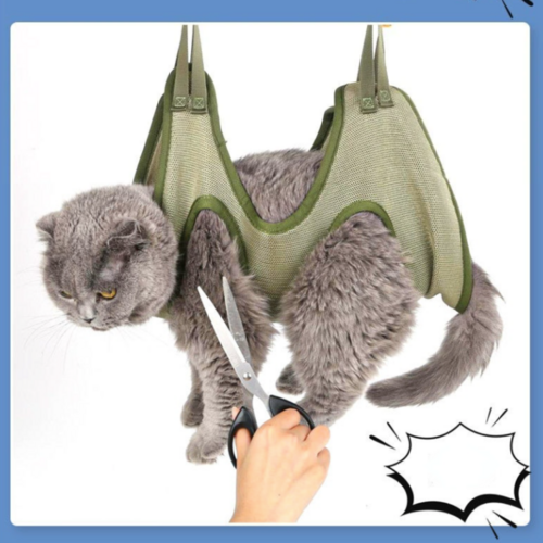 Cat grooming restraint bag with hammock