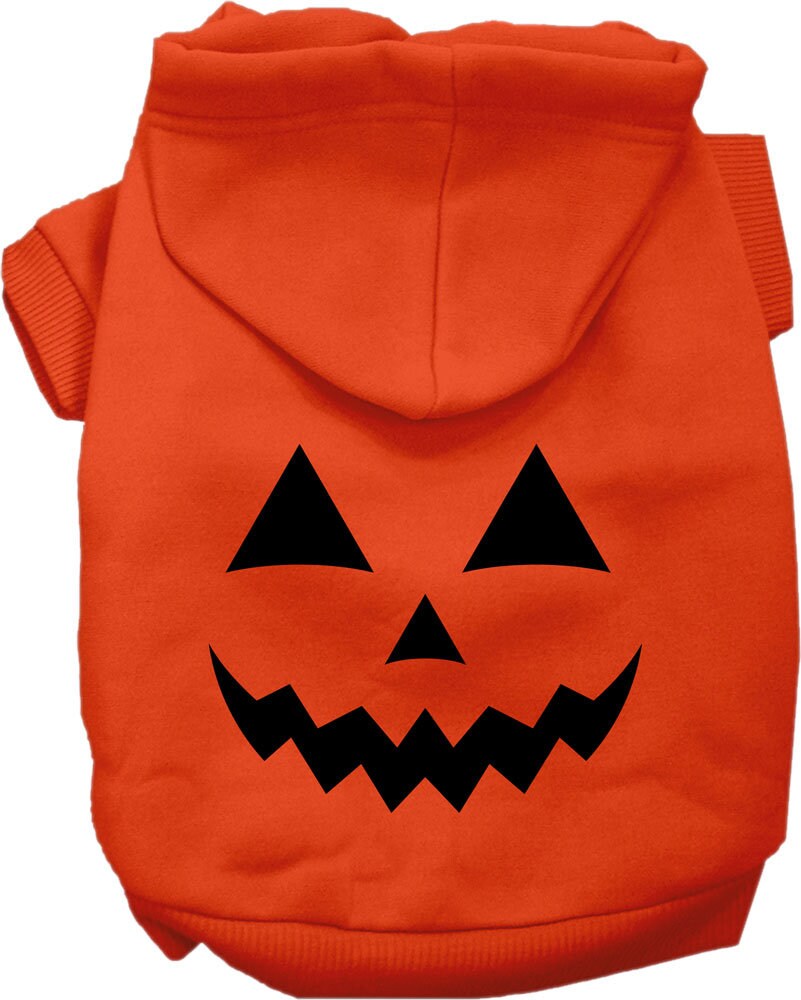 Halloween pet hoodie with a pumpkin face costume design